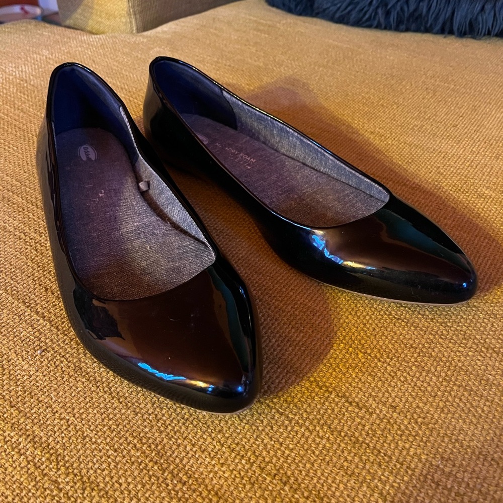Dr Scholls Shiny Black Flats